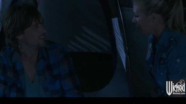 Busty blonde babe Samantha Saint fucks her man camping