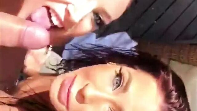 Angela White & Madison Ivy suck cock behind the scenes