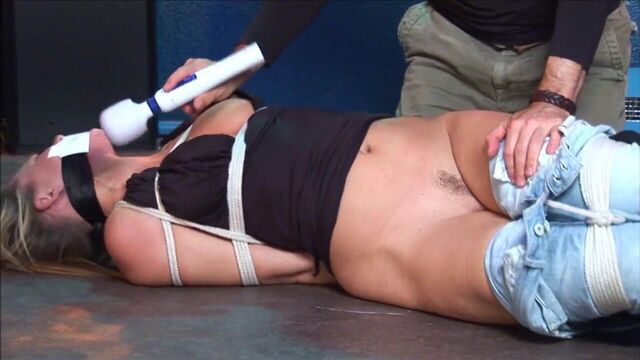 Blonde in jeans bondage and vibed