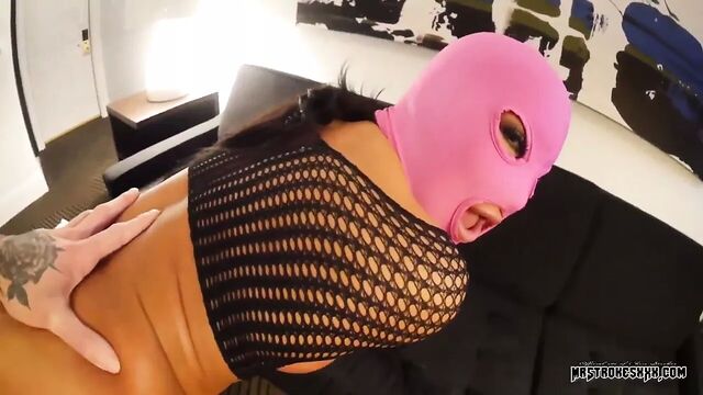 Masked busty milf on huge cock