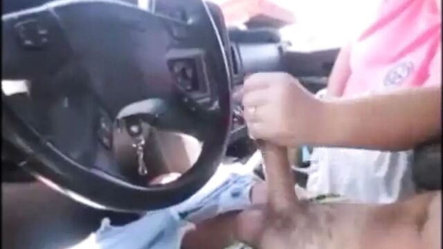 Wife Gives Sissy Girl A Handjob While Driving In Town Making A Cum Mess Everywhere