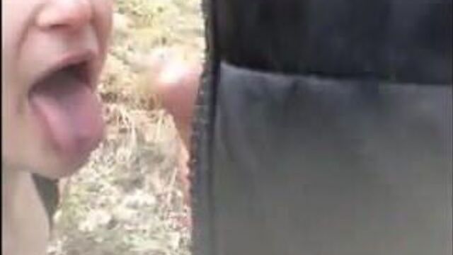 In the woods masturbate in front of the girl's face and cum