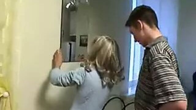 Son Helps not his Step Mom Hang Curtains