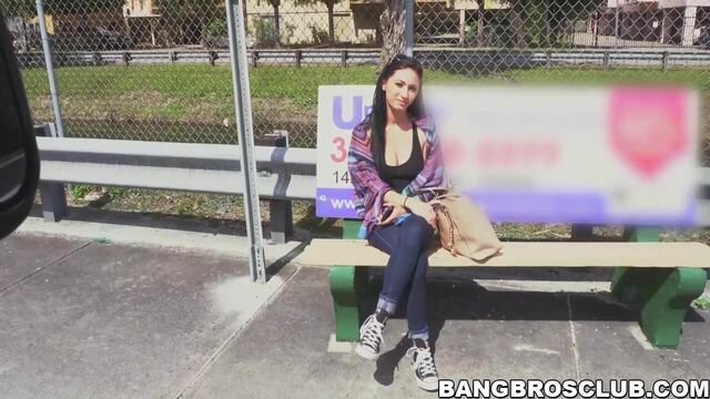 Beautiful brunette with fine tits and ass needed a lift