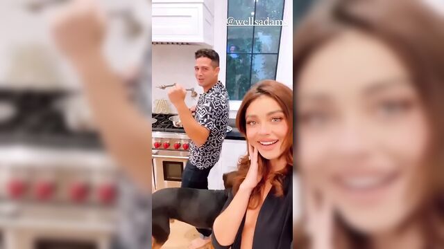 Sarah Hyland selfish in open shirt at home