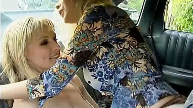 3 women get busy in a taxi