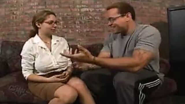 Big titted nerd at work