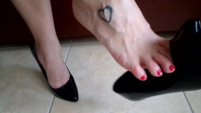 My Fingers with Red Pedicure! Shoe Swing! Bare Feet!