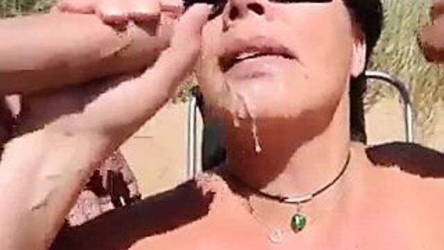 Nude Beach - Double Blowjob with two CIM Facials